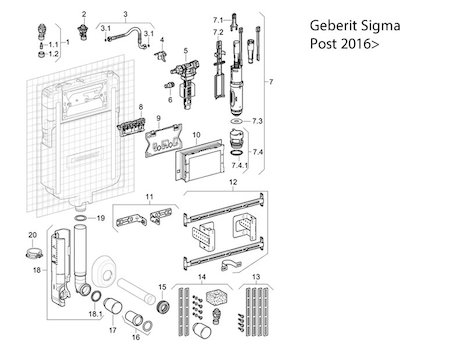 Geberit Sigma cistern 8cm - post 2016 spares breakdown diagram