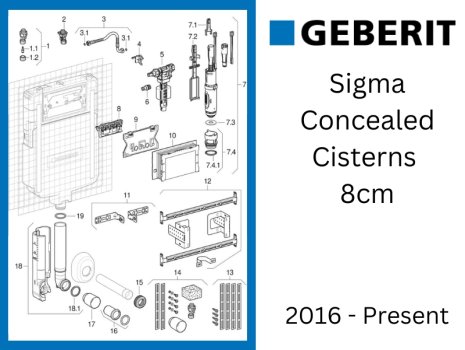 Geberit Sigma cistern 8cm - post 2016 spares breakdown diagram