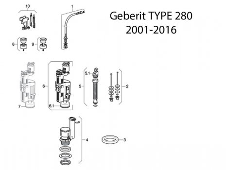 Geberit Type 280 (2001-2016) (282.350.KD.1) spares breakdown diagram