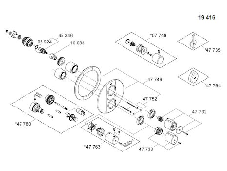 Grohe 2000 special Grohtherm (19416000) spares breakdown diagram