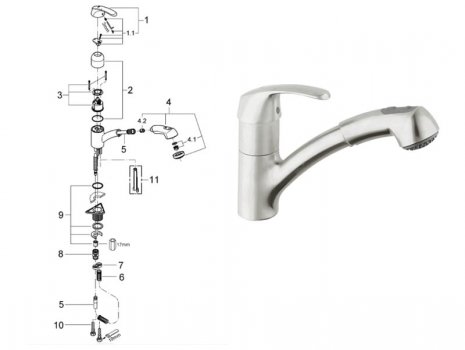 Grohe Alira Single Lever Kitchen Sink Mixer 1/2" - Stainless Steel (32998SD0) spares breakdown diagram
