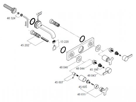 Grohe Allure three hole wall mounted mixer - chrome (20190000) spares breakdown diagram