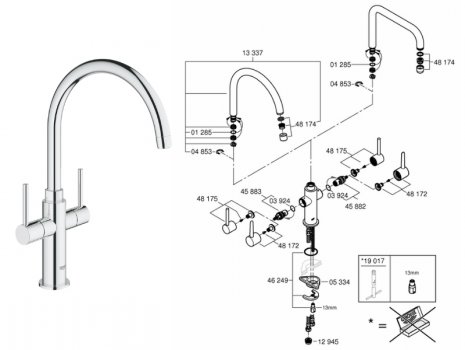 Grohe Ambi Cosmopolitan Two Handle Sink Mixer 1/2″ - Chrome (30190000) spares breakdown diagram