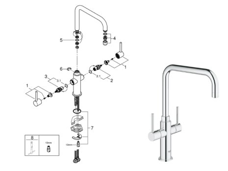 Grohe Ambi Cosmopolitan Two handle Sink Mixer 1/2″ - Chrome (30337000) spares breakdown diagram
