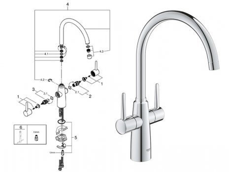 Grohe Ambi Two Handle Sink Mixer - Chrome (30189000) spares breakdown diagram