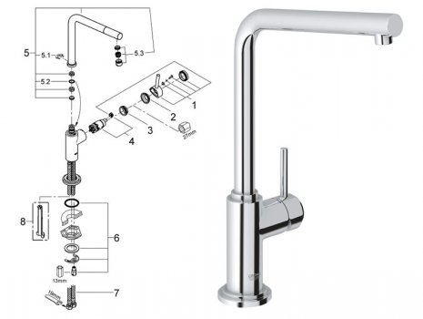 Grohe Atrio single lever sink mixer - 1/2" - chrome (32136001) spares breakdown diagram