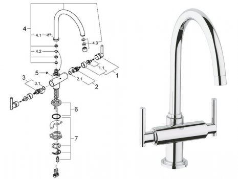 Grohe Atrio sink mixer - 1/2" (30192000) spares breakdown diagram