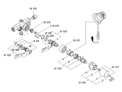 Grohe Auto 2000 Special blending valve (34309000) spares breakdown diagram