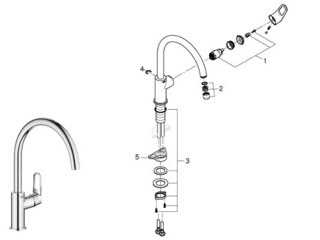 Grohe BauFlow Single Lever Sink Mixer Tap - Chrome (31538001) spares breakdown diagram