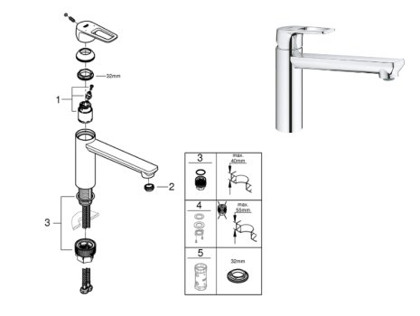 Grohe BauLoop Single Lever Sink Mixer 1/2" - Chrome (31706000) spares breakdown diagram