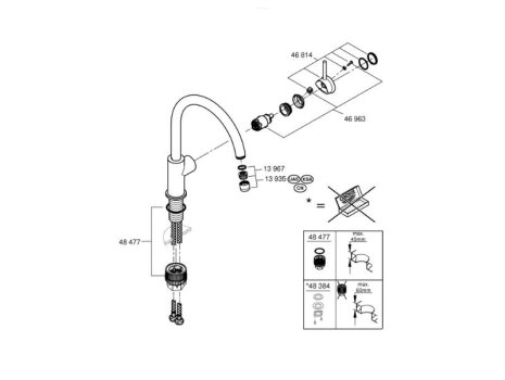 Grohe Bauloop Single Lever Sink Mixer - Chrome (31232001) spares breakdown diagram