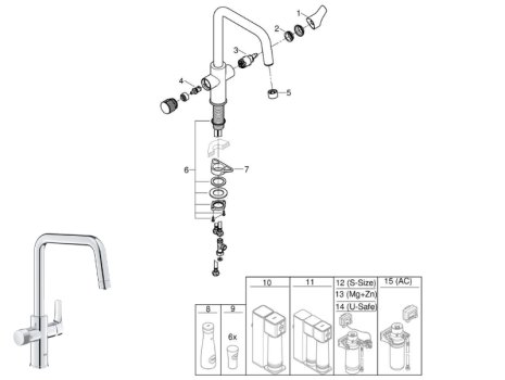 Grohe Blue Pure Eurosmart Filter Tap - Chrome (30583000) spares breakdown diagram
