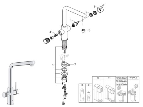 Grohe Blue Pure Minta Filter Tap - Chrome (30588000) spares breakdown diagram