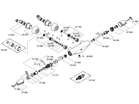 Grohe Chiara thermostatic bar mixer shower - 1/2" - chrome (34071000) spares breakdown diagram