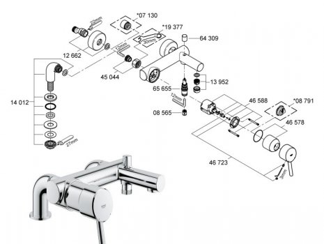 Grohe Concetto single lever bath/shower mixer (32702001) spares breakdown diagram