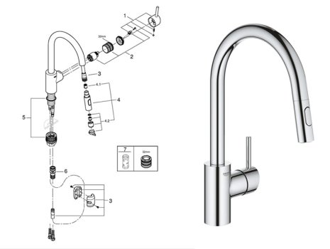 Grohe Concetto Single Lever Sink Mixer 1/2" - Chrome (31483002) spares breakdown diagram