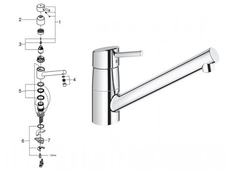 Grohe Concetto Single Lever Sink Mixer 1/2" - Chrome (32659001) spares breakdown diagram