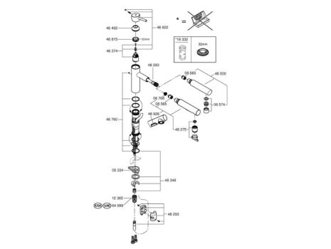 Grohe Concetto Single Lever Sink Mixer - Chrome (31129001) spares breakdown diagram