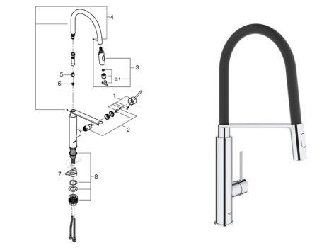 Grohe Concetto Single Lever Sink Mixer - Chrome (31491000) spares breakdown diagram