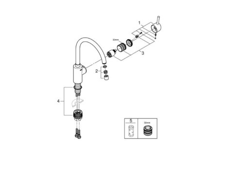 Grohe Concetto Single Lever Sink Mixer - Chrome (32661003) spares breakdown diagram