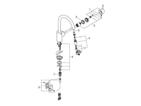 Grohe Concetto Single Lever Sink Mixer - Supersteel (31483DC1) spares breakdown diagram