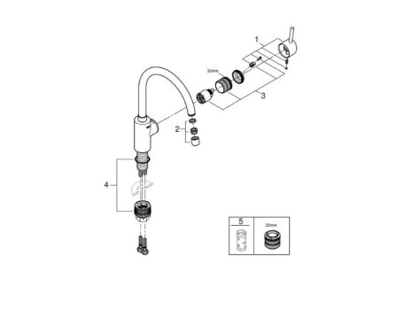 Grohe Concetto Single Lever Sink Mixer - Supersteel (32661DC3) spares breakdown diagram