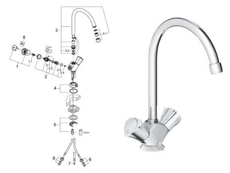 Grohe Costa L Sink Mixer 1/2" - Chrome (31930001) spares breakdown diagram