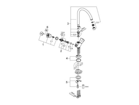 Grohe Costa L Sink Mixer - Chrome (31829001) spares breakdown diagram