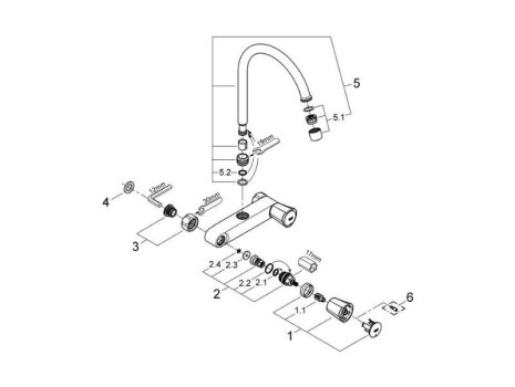 Grohe Costa L Wall Sink Mixer - Chrome (31186001) spares breakdown diagram