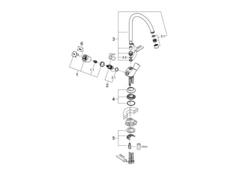 Grohe Costa S Sink Mixer - Chrome (31067001) spares breakdown diagram