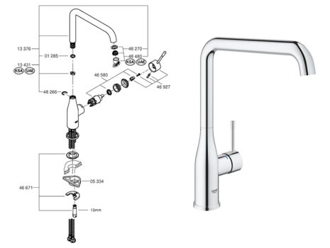 Grohe Essence Single Lever Sink Mixer 1/2" - Chrome (30269000) spares breakdown diagram