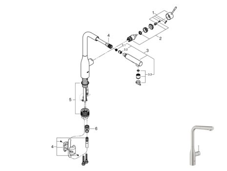 Grohe Essence Single Lever Sink Mixer - Supersteel (30270DC0) spares breakdown diagram