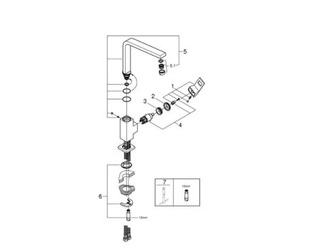 Grohe Eurocube Single Lever Sink Mixer - Supersteel (31255DC0) spares breakdown diagram