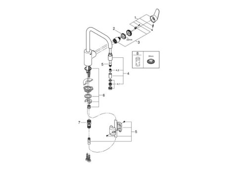 Grohe Eurodisc Cosmopolitan Single Lever Sink Mixer - Chrome (31122002) spares breakdown diagram
