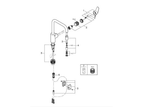 Grohe Eurodisc Cosmopolitan Single Lever Sink Mixer - Chrome (31122004) spares breakdown diagram