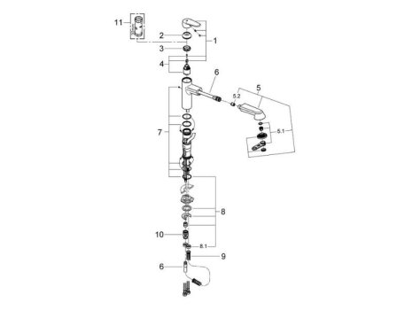 Grohe Eurodisc Cosmopolitan Single Lever Sink Mixer - Chrome (31238002) spares breakdown diagram