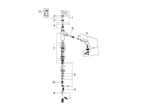 Grohe Eurodisc Cosmopolitan Single Lever Sink Mixer - Chrome (32257002) spares breakdown diagram
