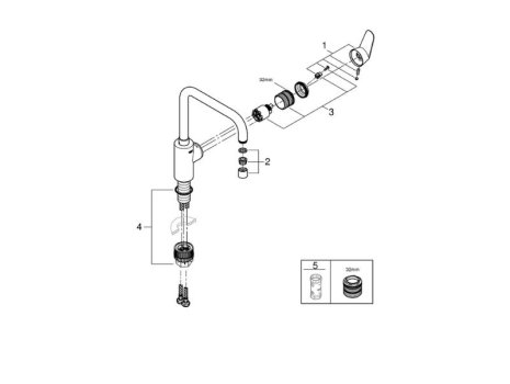 Grohe Eurodisc Cosmopolitan Single Lever Sink Mixer - Chrome (32259003) spares breakdown diagram