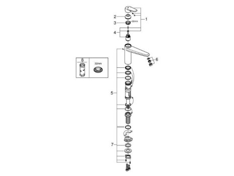 Grohe Eurodisc Cosmopolitan Single Lever Sink Mixer - Chrome (33312002) spares breakdown diagram