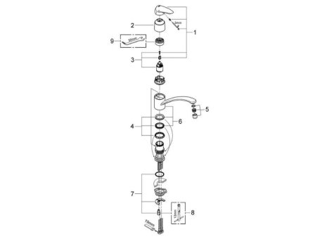 Grohe Eurodisc Single Lever Sink Mixer - Chrome (33770001) spares breakdown diagram