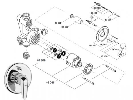 Grohe Eurodisc with diverter assembly (19548000) spares breakdown diagram