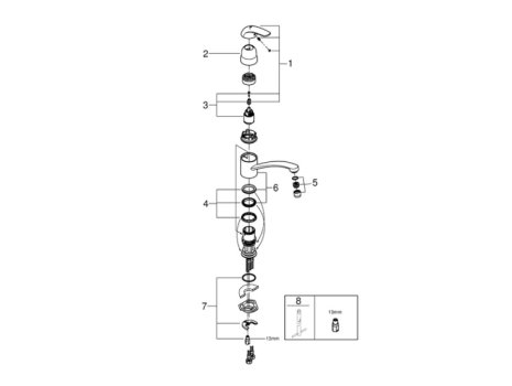 Grohe Euroeco Single Lever Sink Mixer - Chrome (32750000) spares breakdown diagram
