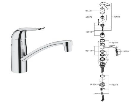Grohe EuroEco Special Single Lever Sink Mixer 1/2" - Chrome (32787000) spares breakdown diagram