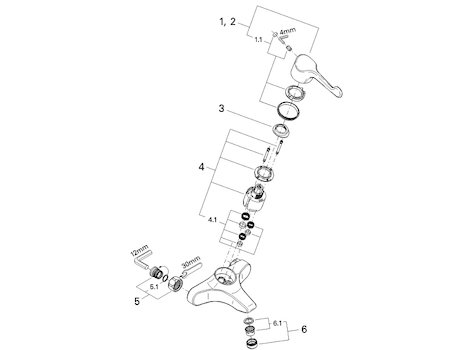 Grohe Euroeco wall mounted basin lever tap (33370000) spares breakdown diagram