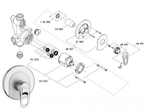 Grohe Europlus recessed shower mixer (19537000) spares breakdown diagram