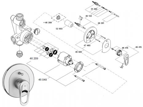 Grohe Europlus with diverter assembly (19536000) spares breakdown diagram