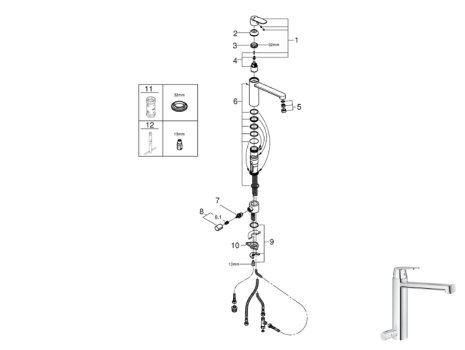 Grohe Eurosmart Cosmopolitan Single Lever Sink Mixer - Chrome (30195000) spares breakdown diagram