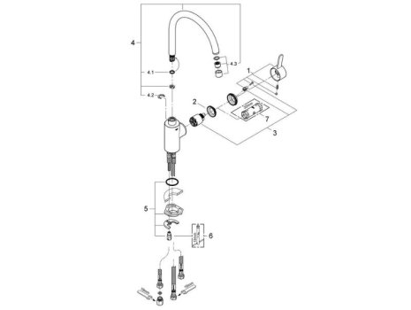 Grohe Eurosmart Cosmopolitan Single Lever Sink Mixer - Chrome (31180000) spares breakdown diagram