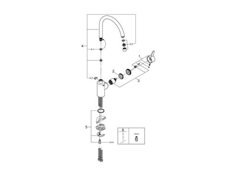 Grohe Eurosmart Cosmopolitan Single Lever Sink Mixer - Chrome (32843000) spares breakdown diagram