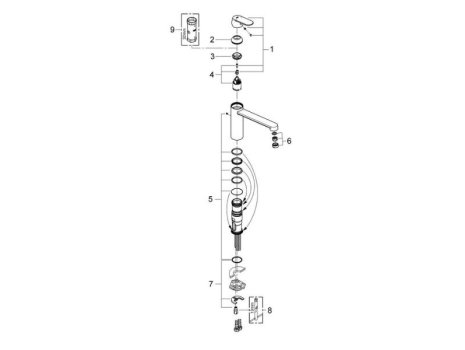 Grohe Eurosmart Cosmopolitan Single Lever Sink Mixer - Supersteel (30193DC0) spares breakdown diagram